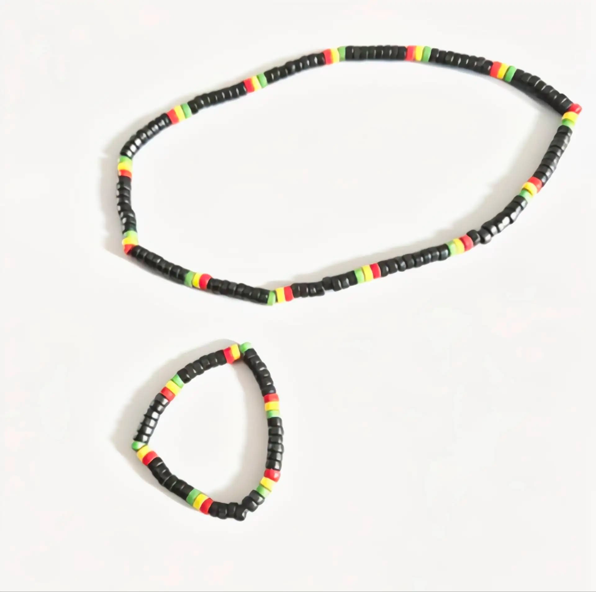 Reggae Style Beaded Necklace & Bracelet Set