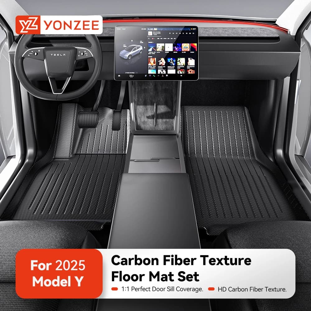 YZ For New Tesla Model Y juniper 2025 TPE Floor Mat Carbon fiber Car All Weather Trunk Mats Floor Liner Backrest Mats Accessries