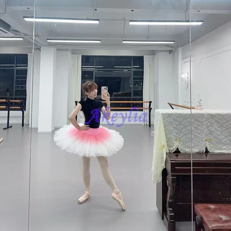 7 strati rosa sfumato bianco Tutu di balletto ragazza giallo Pancake Pratica Piatto di prova Firm Tulle Abito da balletto rosa caldo 8926