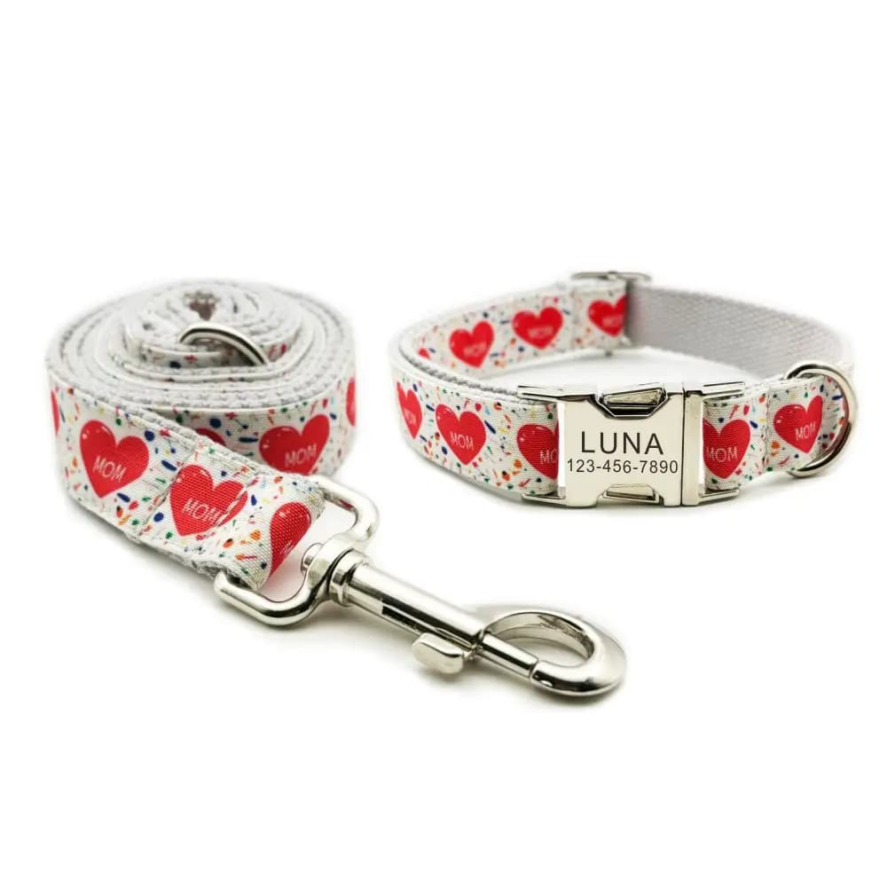 Collare per cuccioli personalizzato Collare per animali personalizzato Incisione gratuita Targhetta identificativa Tag Love Mom Collari per cani Guinzaglio per cani