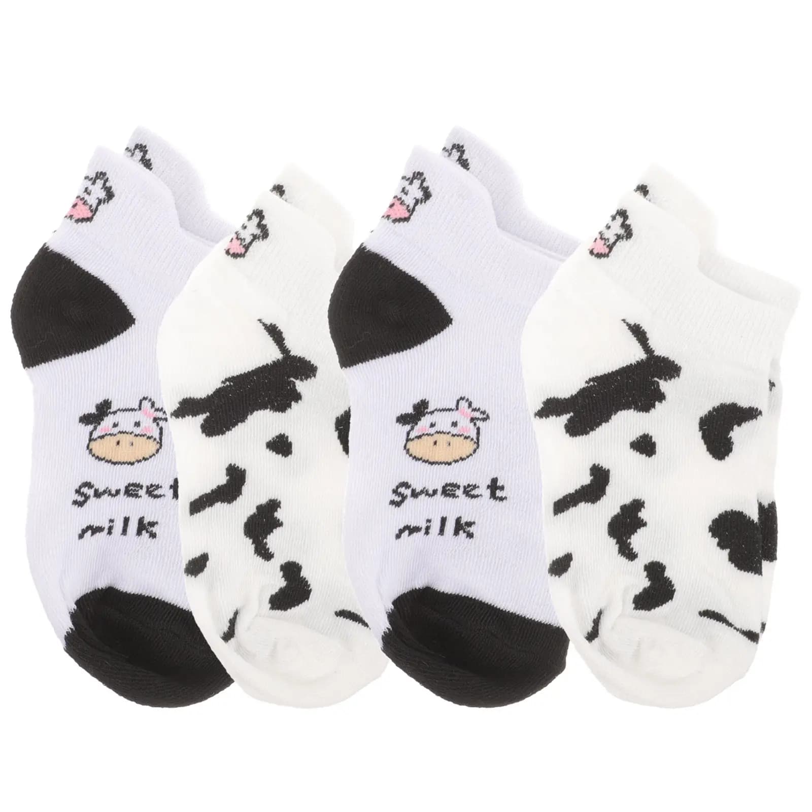 4 Paia di Calzini Corti da Donna con Motivo Mucca, Traspiranti e Ricamati, Idea Regalo per Ragazze, per Escursioni all'Aperto