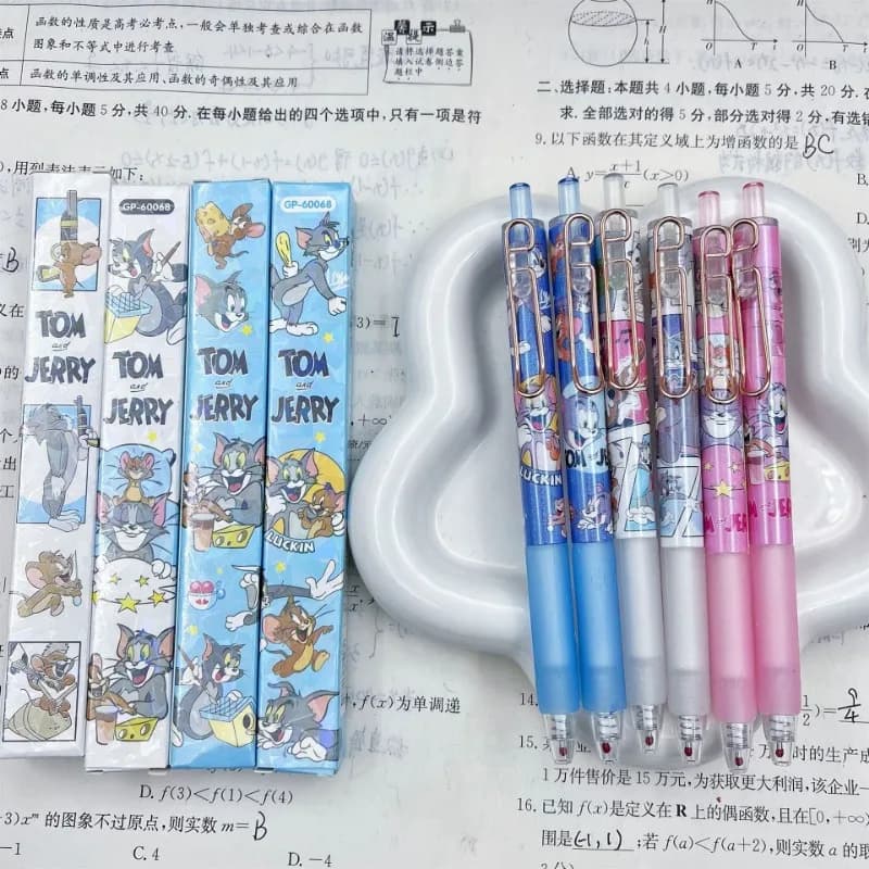 Penne Gel Nere da 0,5mm Tom e Jerry, Carine Penne a Tema Cartoni Animati, Accessori Kawaii per Studenti, Cancelleria per Scuola e Ufficio