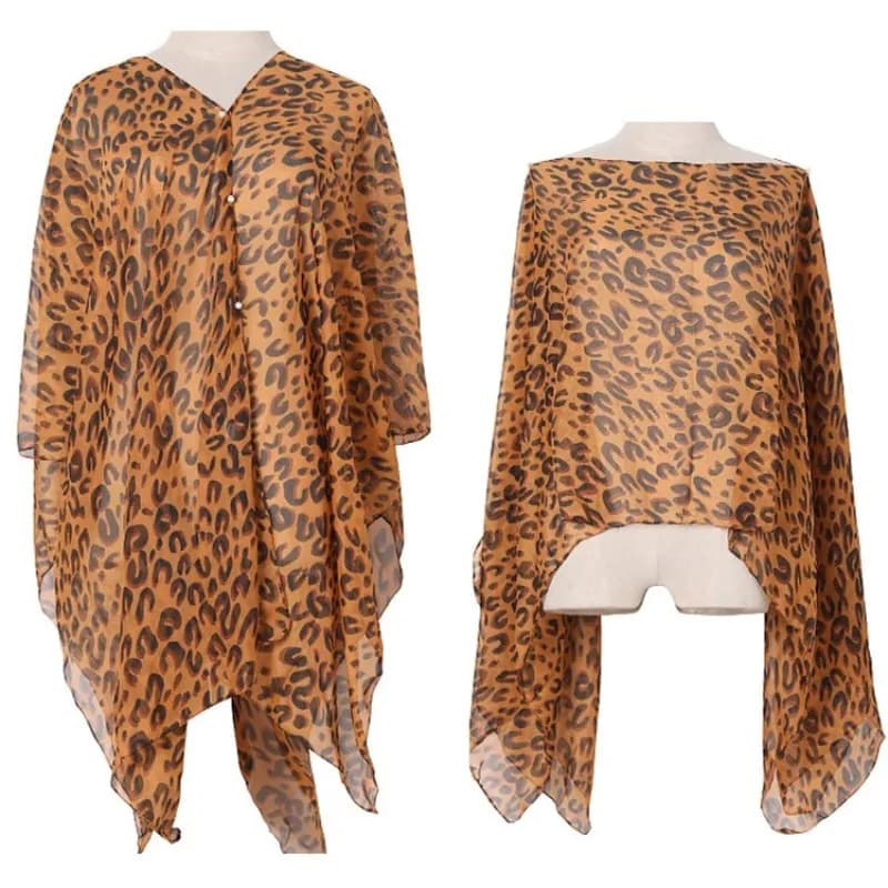 2024 Nuovo leopardo Stampa Donna Scialle per protezione solare Stampato Imitazione Sciarpa di seta Scialle estivo Poncho Mantelle Marrone