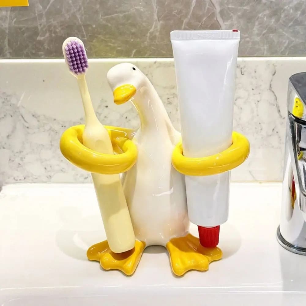 Duck-Shaped Electric Toothbrush Holder Ceramic Waterproof Toothpaste Toothbrush Rack Portable Space-Saving Makeup Brush Shelf