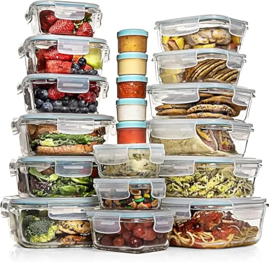 Set di contenitori per alimenti in vetro da 35 pezzi con coperchi ermetici, senza BPA e a prova di perdite per la preparazione dei pasti