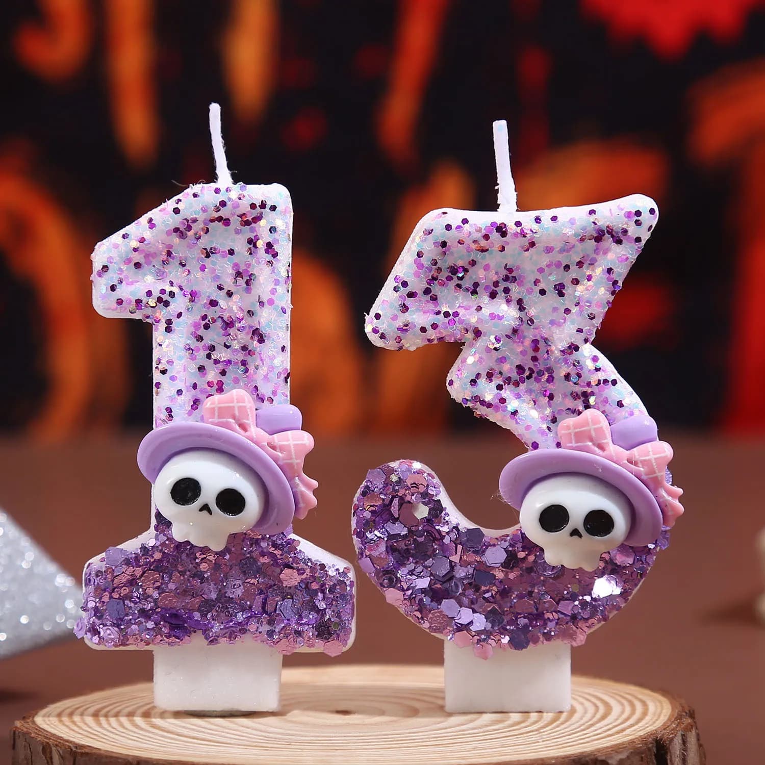 Purple Sequined 0-9 Number Candles, Handcrafted Purple Hat Ghost Birthday Candles. Festive Party Outfit. Dessert Cake Plugin