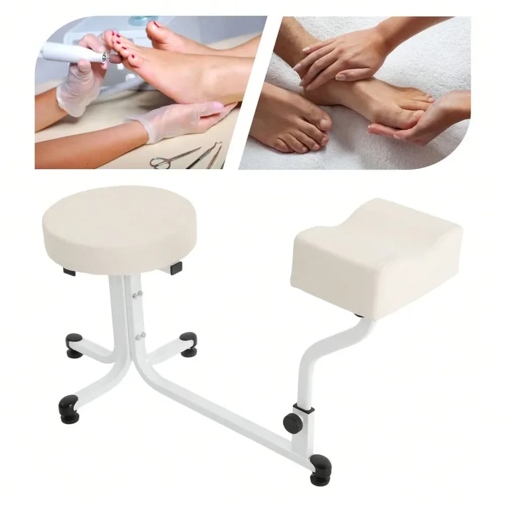 Sgabello per Pedicure con Poggiapiedi, Sedia 2 in 1 per Tatuaggi e Pedicure, Poggiapiedi Regolabile con Cuscinetto in PVC per Tecnici delle Unghie e Spa