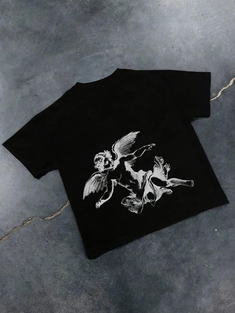 Men's Cupid Print Casual Short Sleeve T-Shirt - Summer Round Neck Summer Tee with Cupid & Bow Design, Regular Fit Blouse
