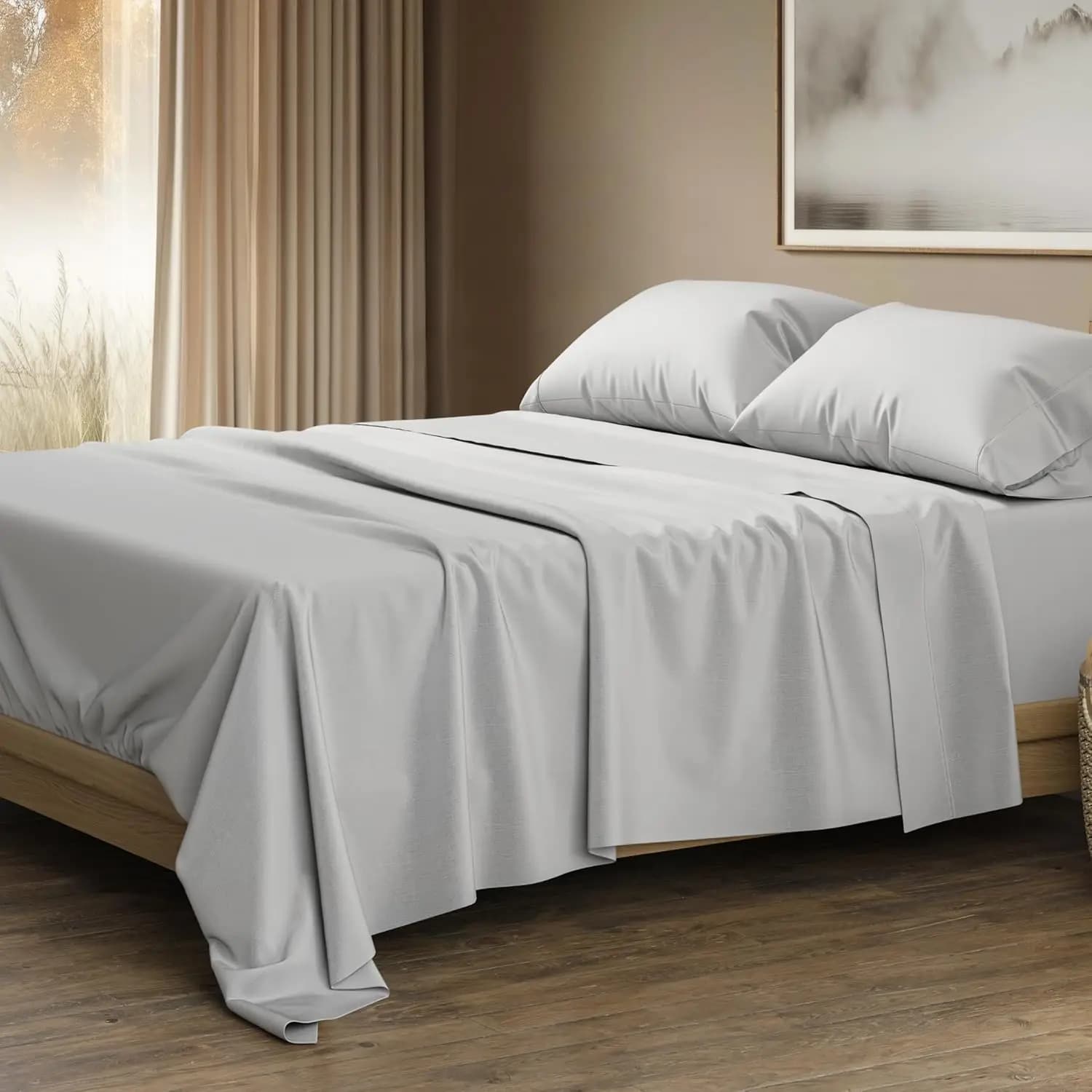 Set di Lenzuola King Size in Cotone Egiziano 100% - 4 Pezzi, 1500 Fili, Lussuoso, Grigio Chiaro, Misura King, S