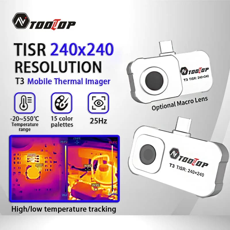 TOOLTOP T3 Android Type-C Termocamera TISR240x240 Foto Video Scatto Smartphone Termocamera per Ispezione perdite di condutture