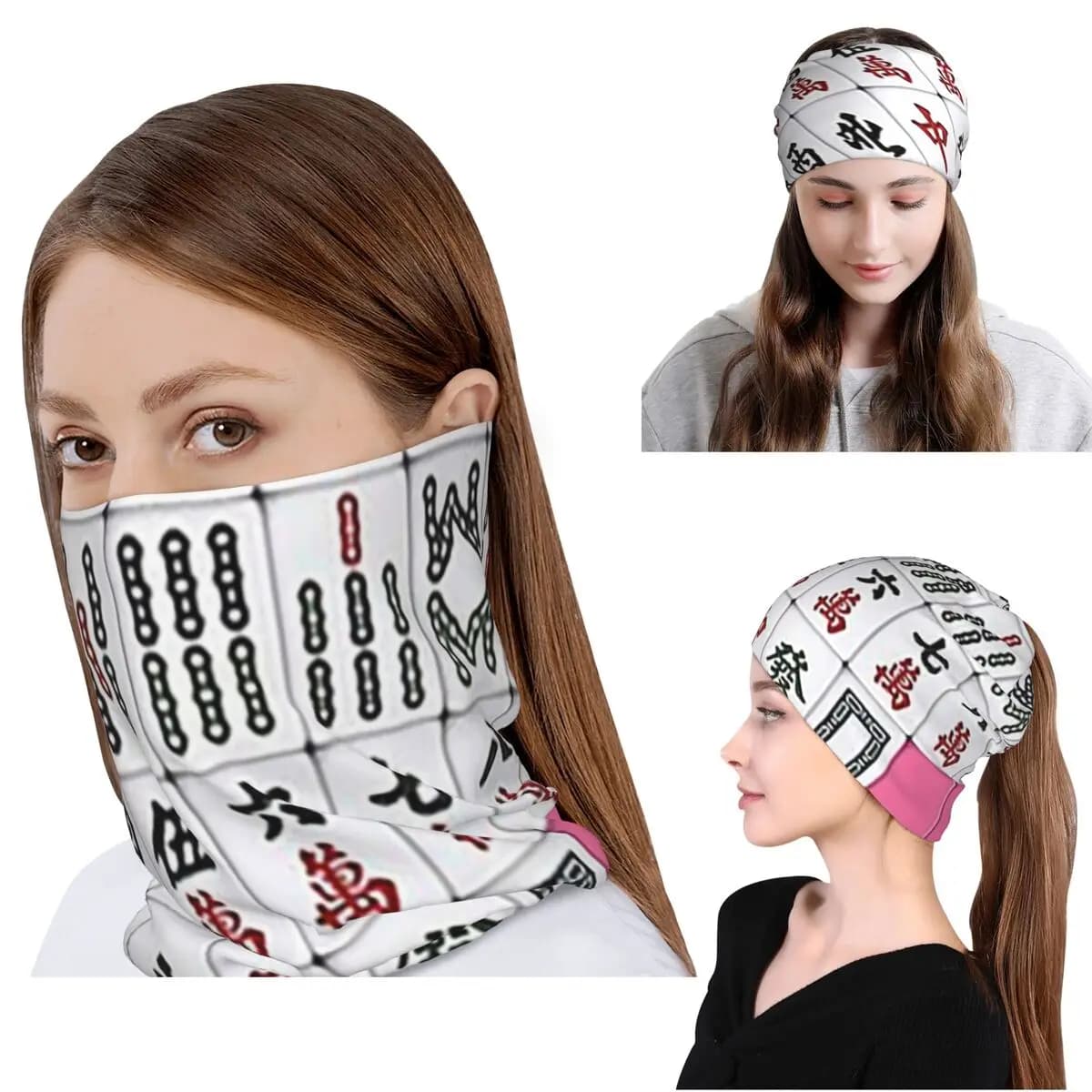 Bandana con motivo Mahjong, scaldacollo, sciarpa, copricapo multiuso, berretto, cappello, unisex, antivento per adulti