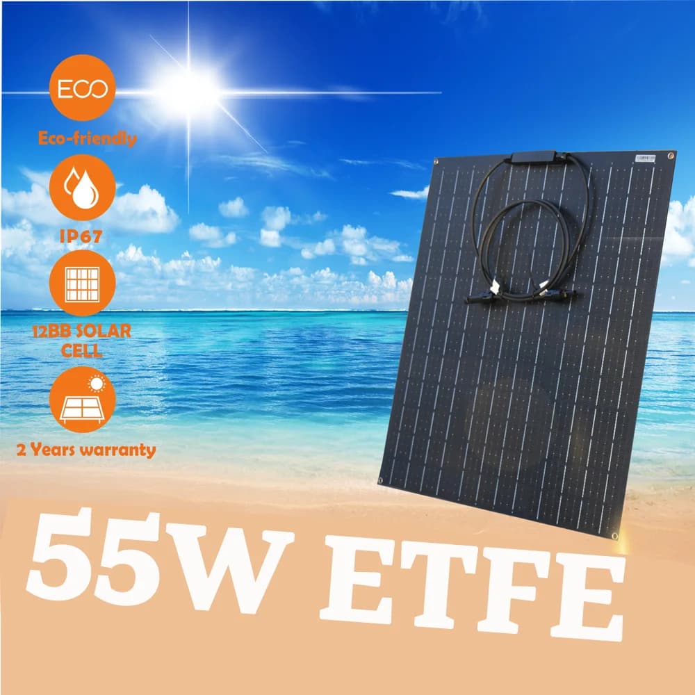 ETFE Solar Panel 55W 110W 12V Flexible Monocrystalline Solar Cell Battery System Kit for Marine Camping Boat RV,
