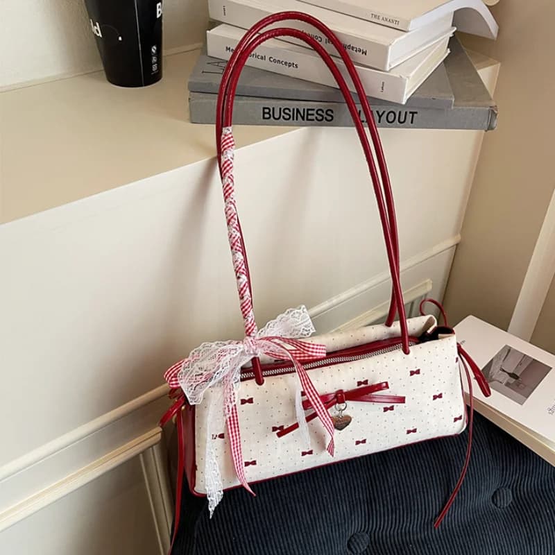 Korean Light Luxury Shoulder Bag New Fashionable Floral Bow Print Handbag Contrast Color Casual Versatile Women's Shoulder Bag