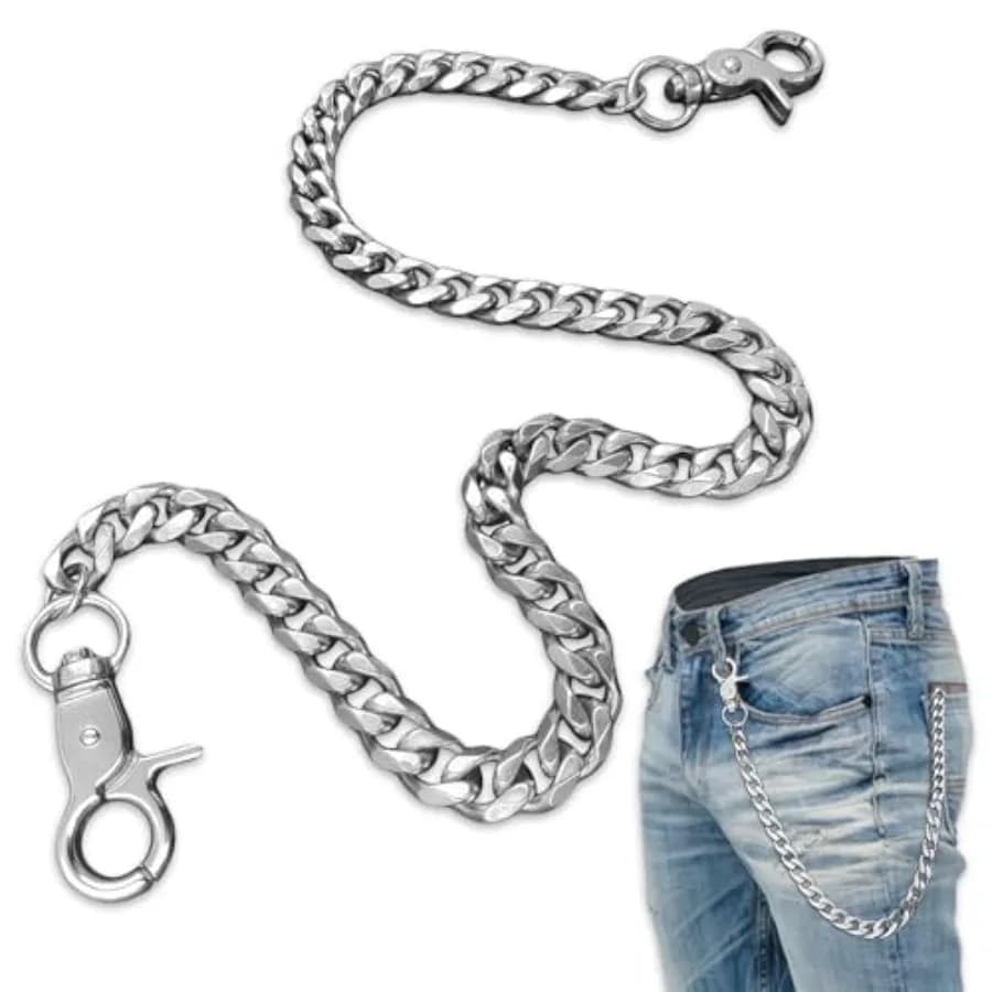 Heavy Duty Silver Waist Chain for Men Women Boy Girl, Punk Wallet Keychain Belt, Metal Jean Pants Chain with Secure Clasp for B