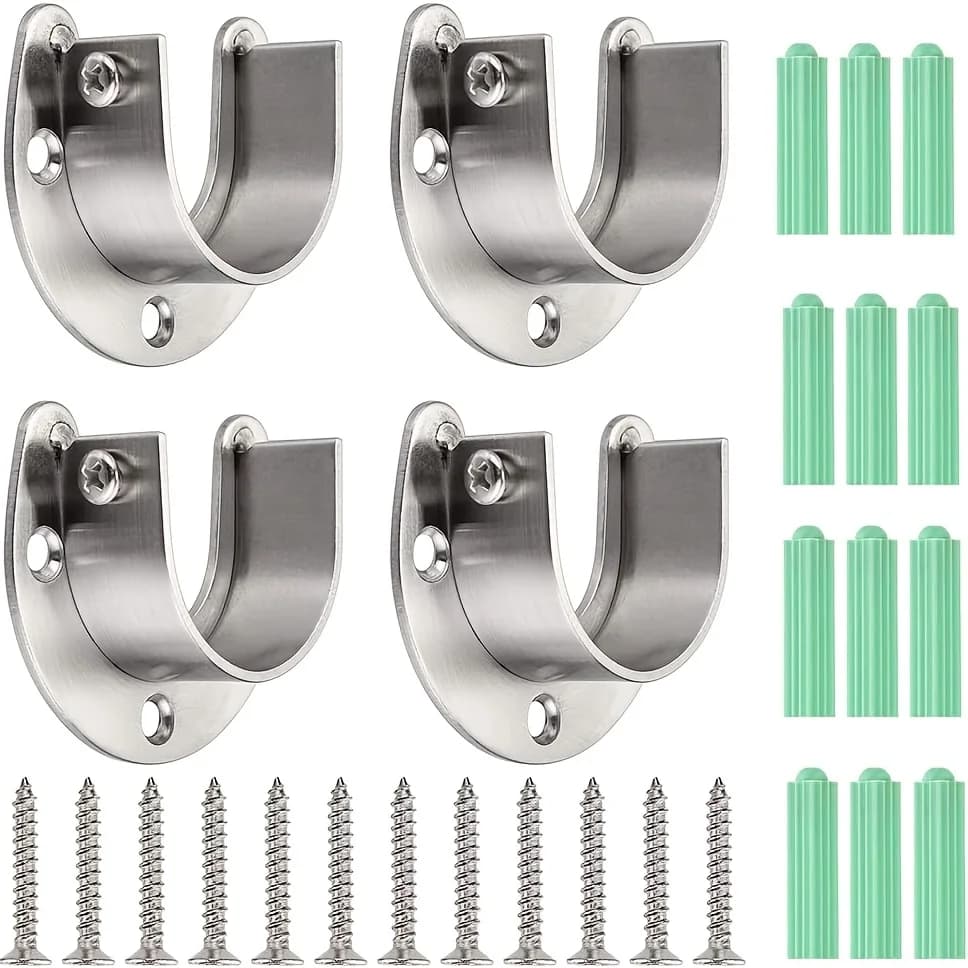2/4Pcs Adjustable Stainless Steel U Bracket, 32mm Opening, Closet Rod Socket, Wardrobe & Curtain Track End Support