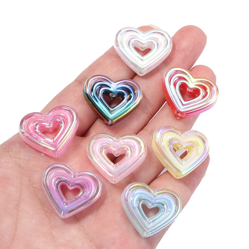 10 pz Perline a Cuore Trasparenti con Foro Verticale, Perline Acriliche a Cuore con Foro Dritto, Accessori Fai da Te per Catene Telefono e Braccialetti