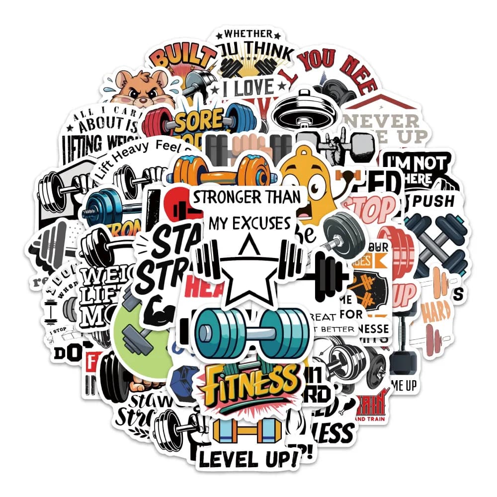 10/54PCS Manubri Cartoon Adesivi Divertenti Sport e Fitness Graffiti Sollevamento Pesi Decorazione Giocattoli FAI DA TE Laptop Chitarra Bici Decalcomanie
