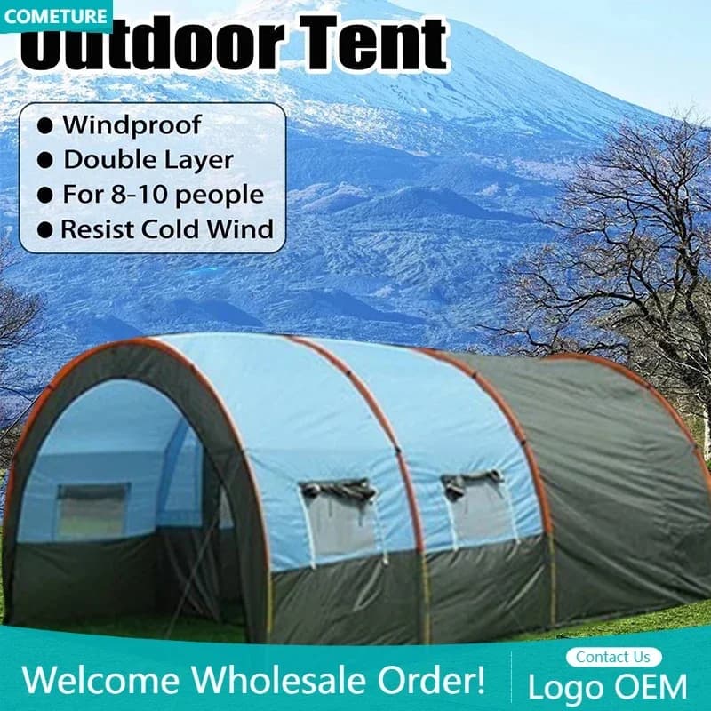 Large Camping Tent 8-10 People Portable Waterproof Tunnel Family Tents Sun Shade 4 Seasons Extra large Canopy Tent for Family
