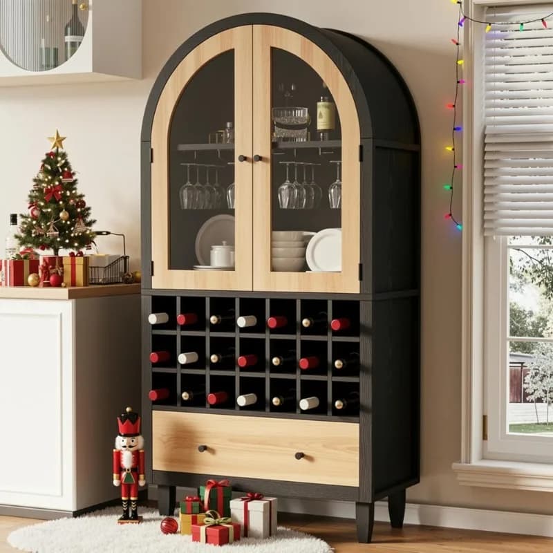 Armadietto per vino ad arco con 2 ante in vetro Porta calici Portabottiglie modulare Portabottiglie per bar di casa, sala da pranzo, cucina