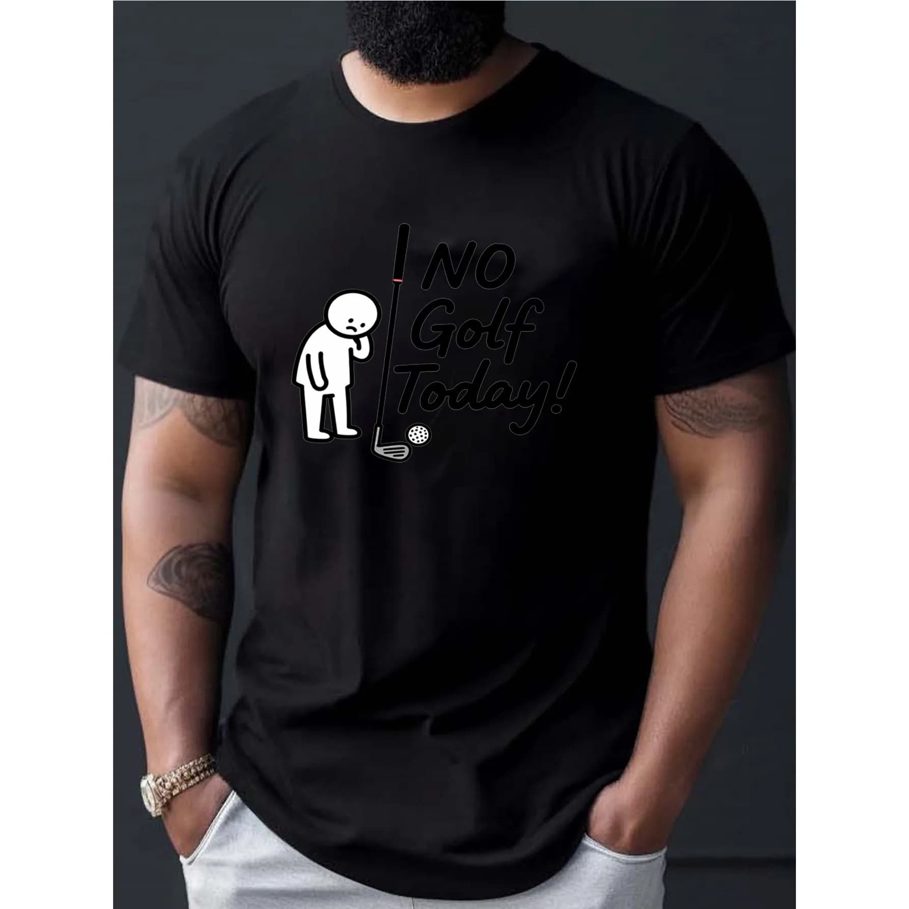 No Golf Today Stick Figure Graphic Tee T-shirt da uomo divertente in cotone casual a maniche corte da indossare ogni giorno