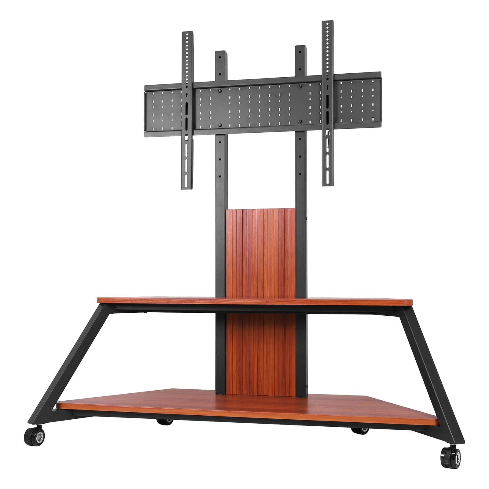 Floor trolley for 60 to 100 inch screens up to 220 pounds with shelf, portable monitor support, adjustable height, lockable wheels