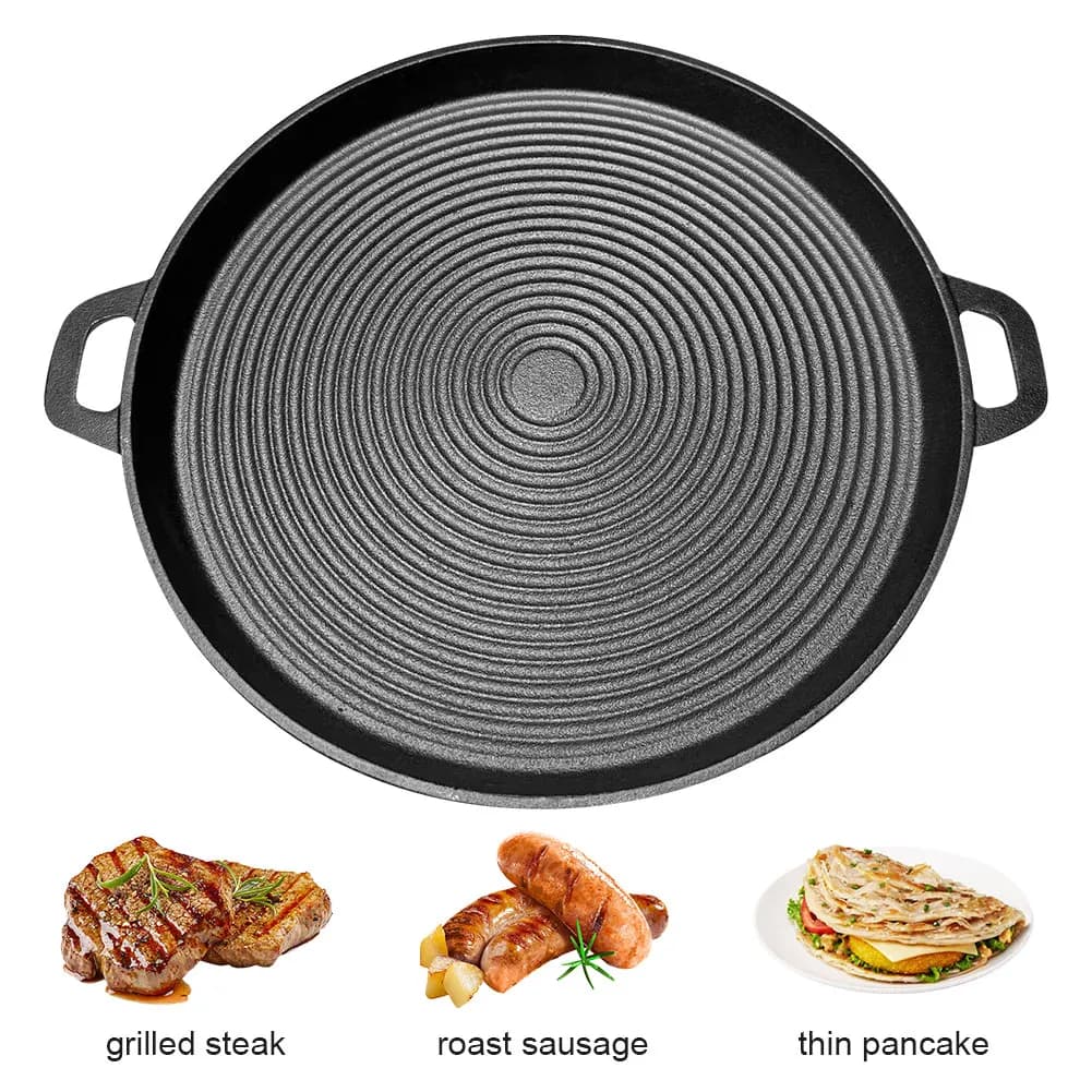 34cm Anti-stick cast iron pan, Round Grid for Gas cooker, Home Use plate, Outside, Travel and Camping