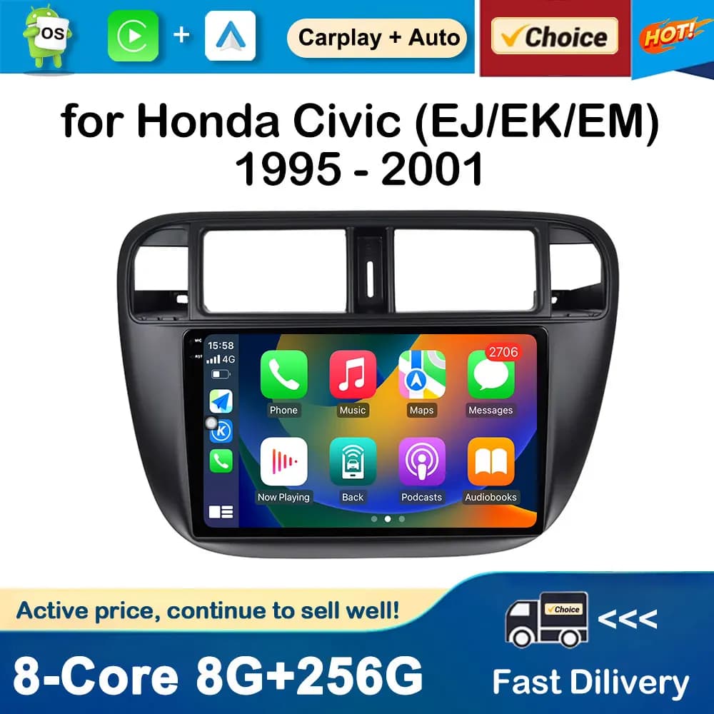 Lettore multimediale per autoradio Android Auto con guida a sinistra per Honda Civic (EJ/EK/EM) 1995 - 2001 Navigazione GPS Wireless Carplay