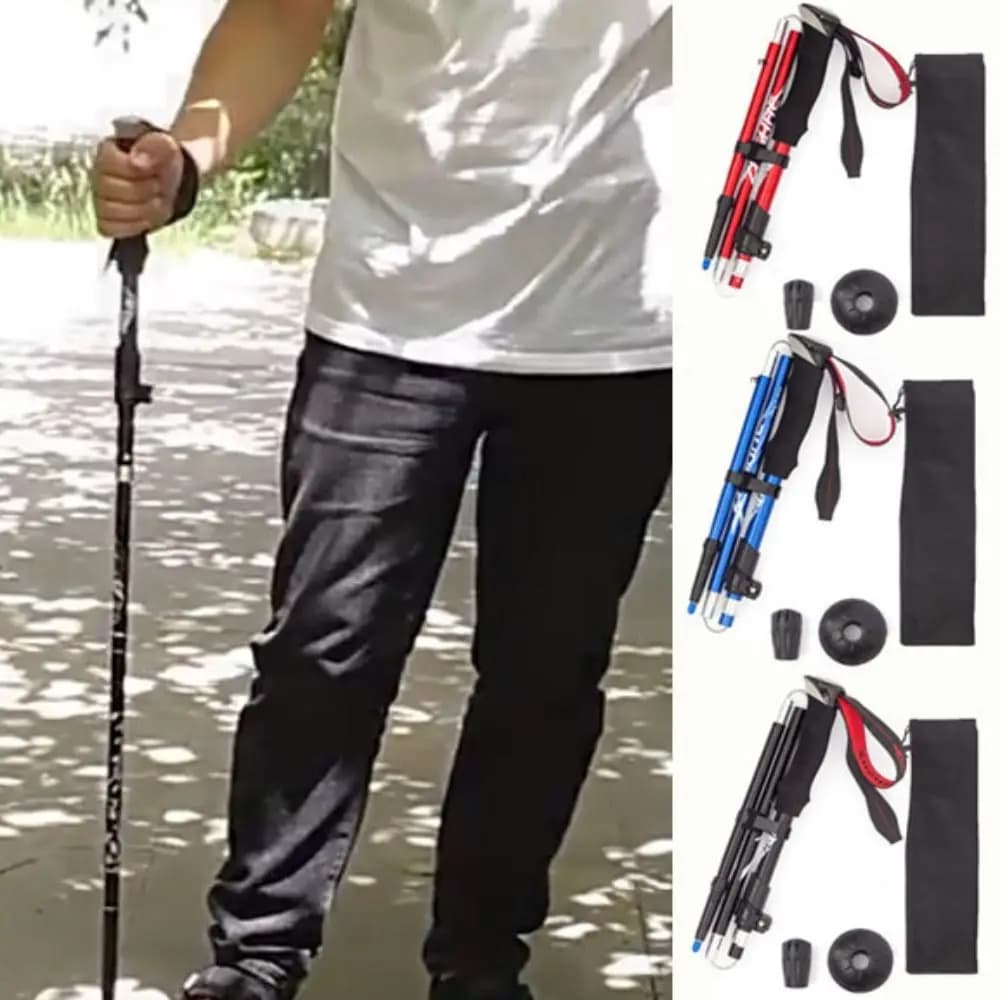 Portable Foldable Walking Sticks Five Section EVA Handle Folding Trekking Poles Ultra Short Ultralight Aluminum Telescopic Stick