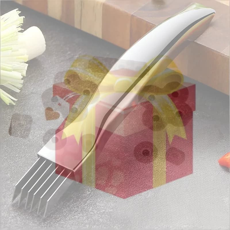 Coltello da Cucina per Sminuzzare, Coltello in Acciaio Inossidabile per Cipolle Verdi, Design con Manico Curvo, Tritatutto Rapido per Alimenti