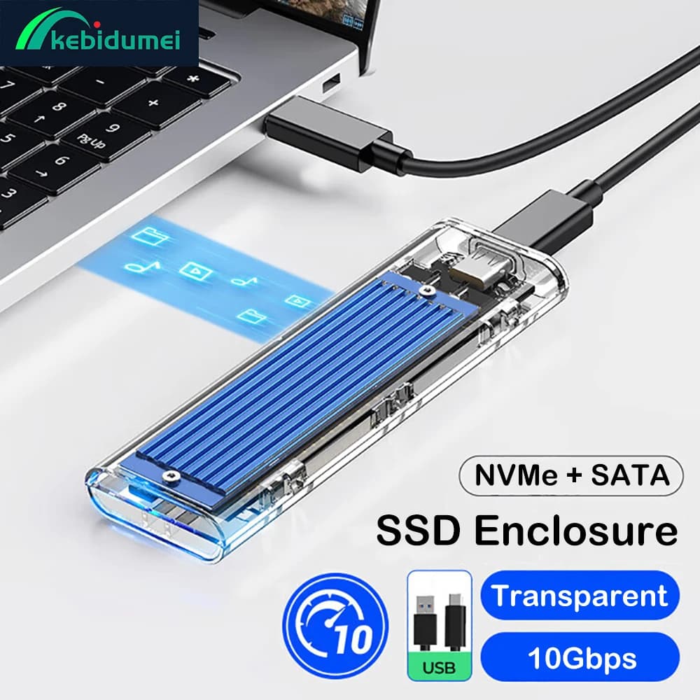 M.2 NVMe NGFF SSD Enclosure USB 3.1 Gen2 Transparent External SSD Case 10Gbps M.2 SSD to USB Adapter Support UASP for PCIe SSD