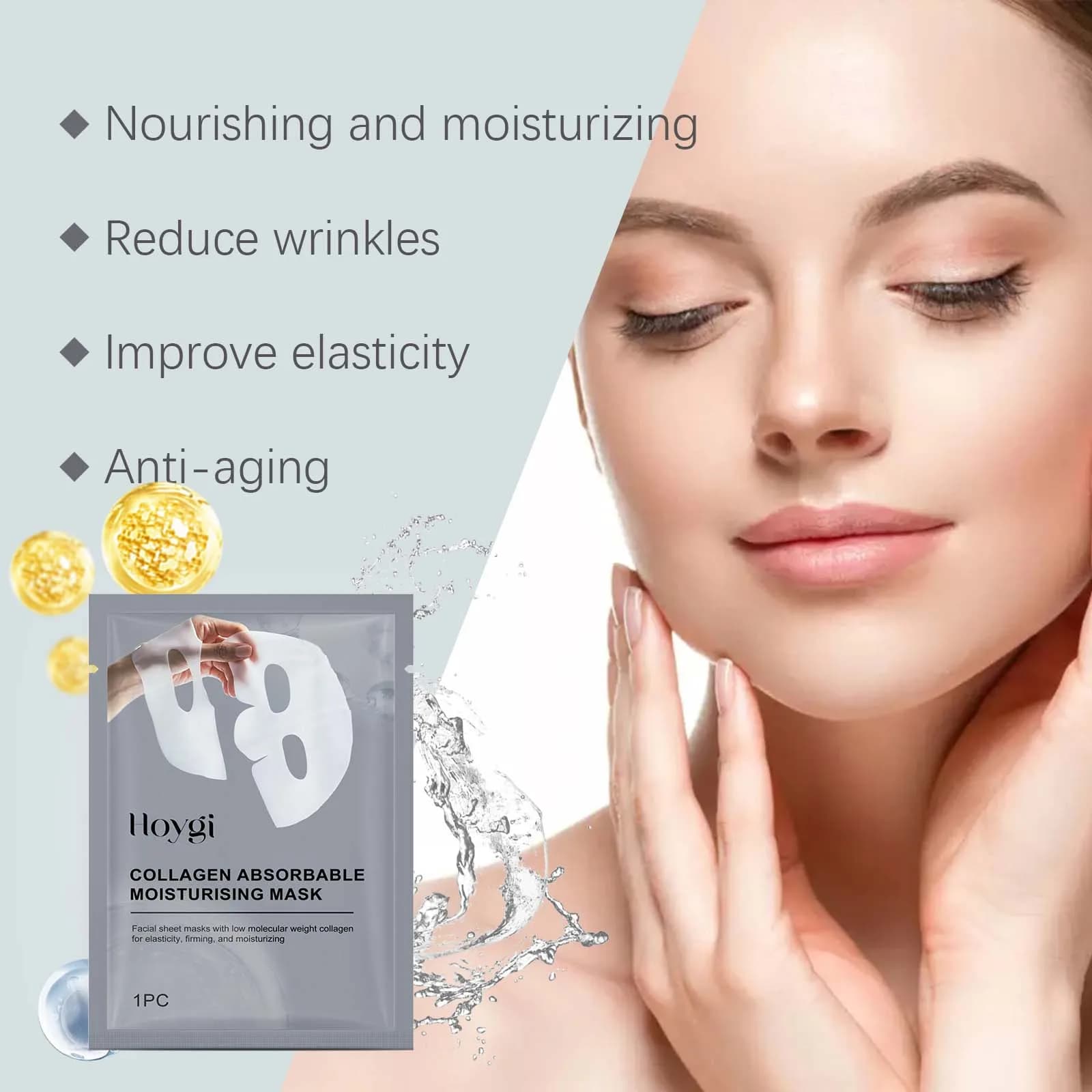 Maschera per il viso con patch al collagene Idratante e idratante Controllo dell'olio Ridurre i pori Sbiadimento delle linee sottili Maschera in foglio rassodante liscio