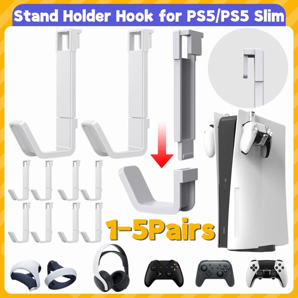 1-5Paris table support with PS5 hook, space saving, for gaming headphones and controllers, stable support for PS5/PS5 Slim