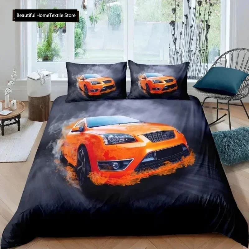 Auto sportiva 3D NUOVA Copripiumino Federa Set biancheria da letto Adulto Ragazzo Ragazza Decorazione camera da letto Bambini Singolo Doppio Grande