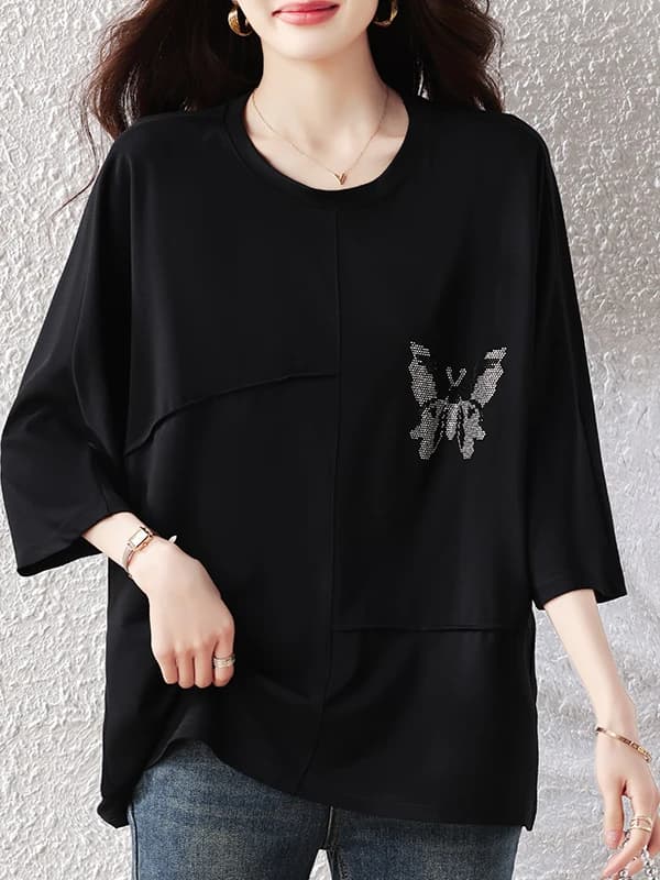 Fashionable Glitter Short Sleeve T-Shirt plus Size Slimming Top round Neck Casual Wear Summer 2026 Elegant Women's Shirt