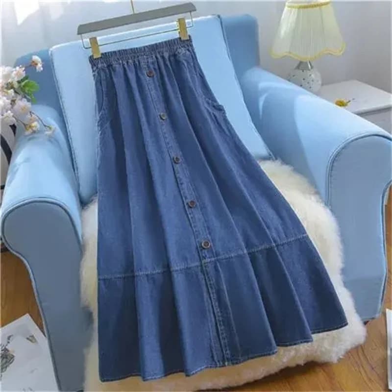Gonna da cowboy da donna di grandi dimensioni 5XL Design Sense Gonna lunga in denim moda donna di nicchia 2025 Gonne lunghe jeans a vita alta femminili
