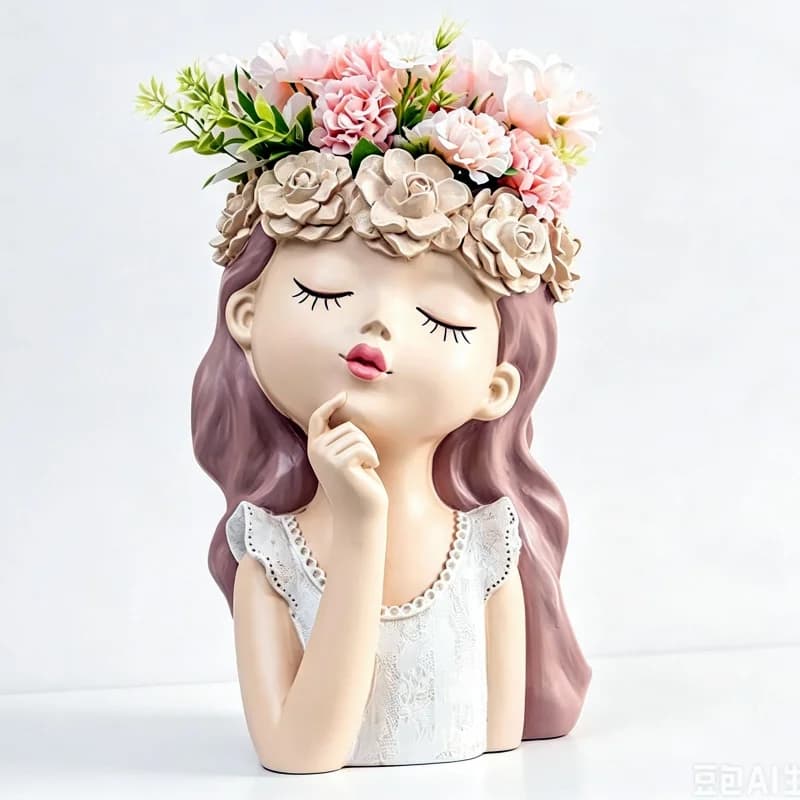 Contemplative Flower Fairy Vase Large Silicone Mold DIY Resin Gypsum Desktop Pot Plant Mold Home Decor Tool