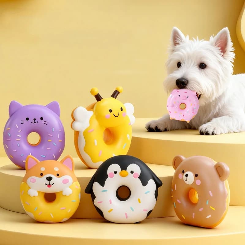 Hot Sale Pet Latex Toys Cartoon Animal Shaped Donuts Grinding Teeth to Relieve Boredom and Make Noise Dog Toys