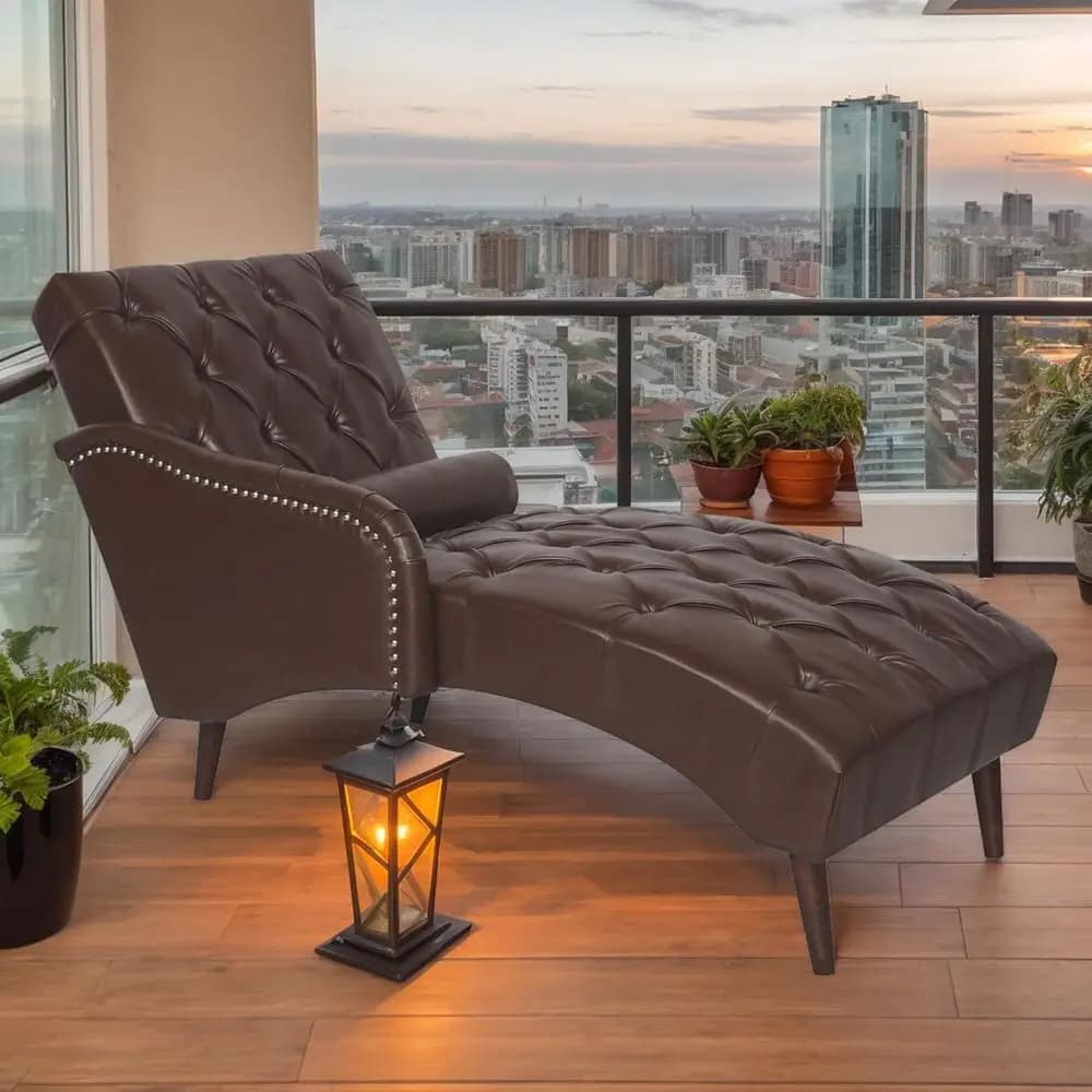 Chaise Longue Imbottita in Pelle PU per Interni con Cuscino Lombare, Stile Moderno, Adatta per Soggiorno o Camera da Letto