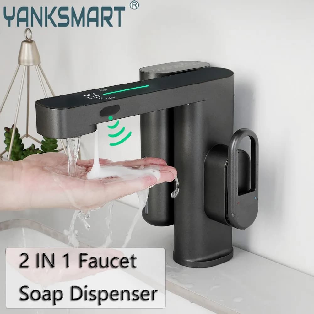 YANKSMART Rubinetto da bagno 2 IN 1 con sensore Dispenser di sapone Combinazione Touchless Torneira Miscelatore per lavabo da piano Miscelatore per acqua
