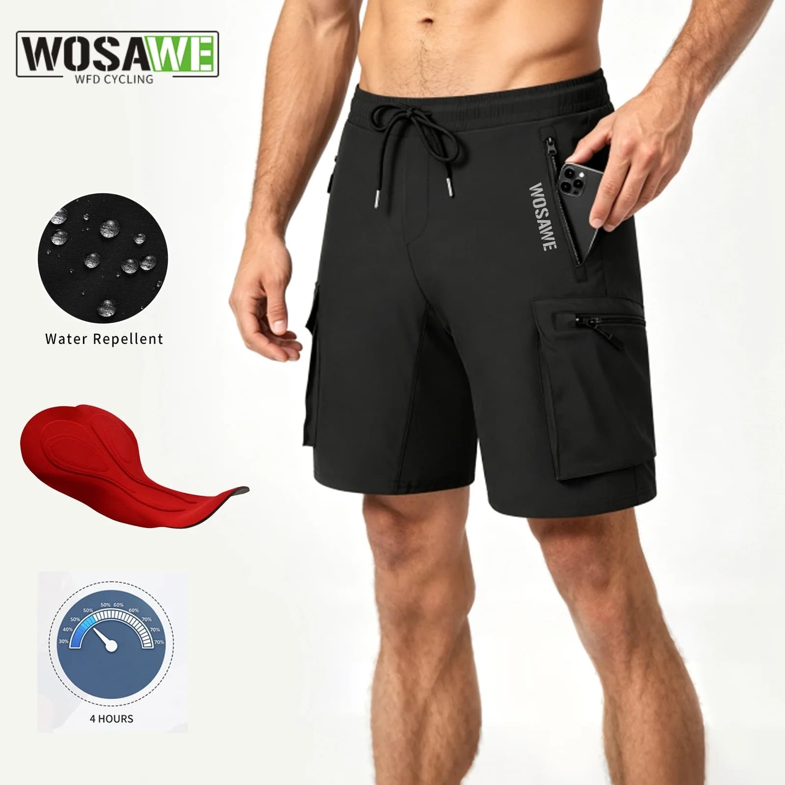 WOSAWE Cycling Shorts Men Bicycle Loose Fit MTB Downhill Bike Shorts Outdoor Sports with Pocket Water Ressistant Trousers
