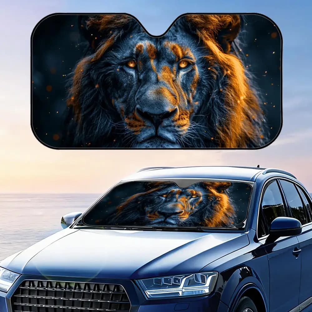 Parasole per Auto Pieghevole Majestic Lion, Protezione UV, Isolamento Termico Riflettente, Copertura Riutilizzabile