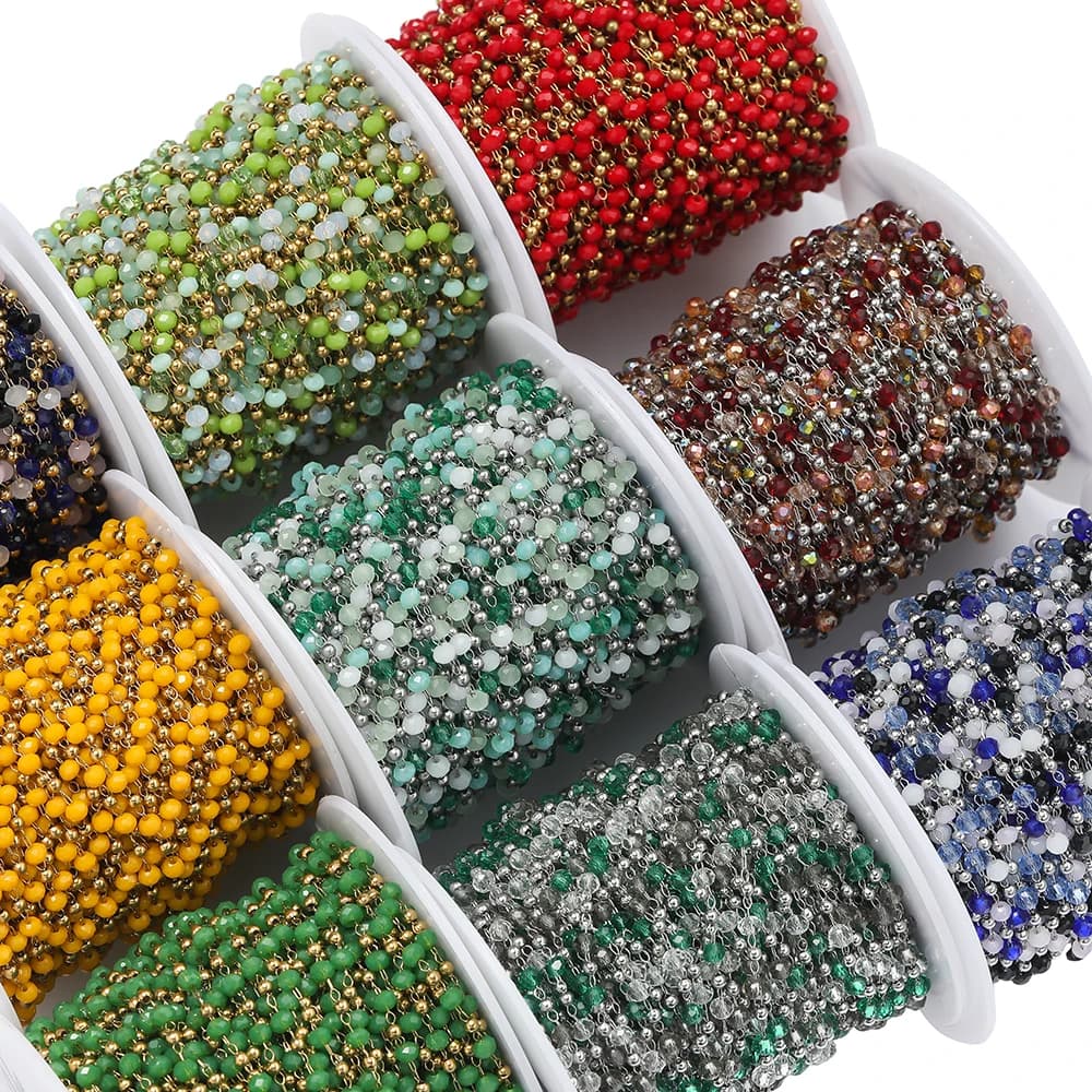 1 Meter/Pack Stainless Steel Multicolor Crystal Clip Beads Chains for DIY Jewelry Necklace Bracelets Jewelry Making Accessories