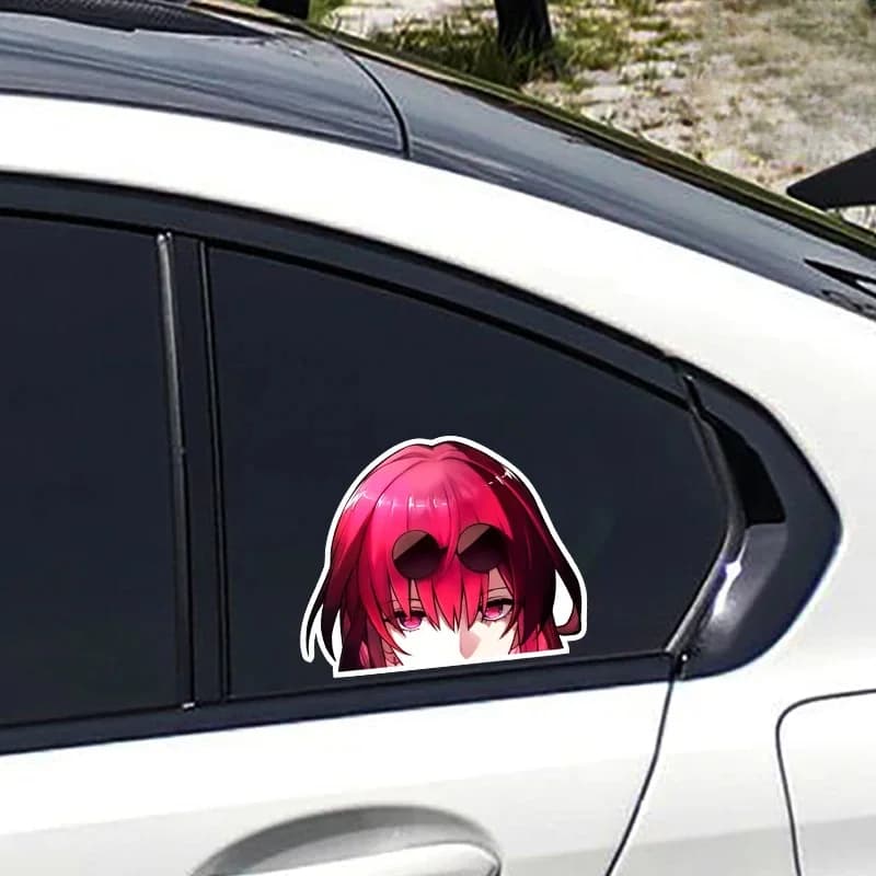 2Pcs Red Hair Anime Girl Waterproof Vinyl Stickers Car Window Laptop Decor