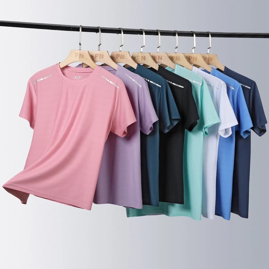 Women Quick-Drying Ice Silk Cool Reflective High Elastic Breathable Sports T-Shirt Tees Fitness Gym Workout Shirt