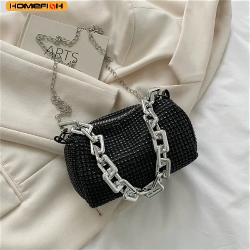 HOMEFISH Allover RhiHOMEFISH bucket bag, evening bag with glitter chain, mini women's shoulder bag