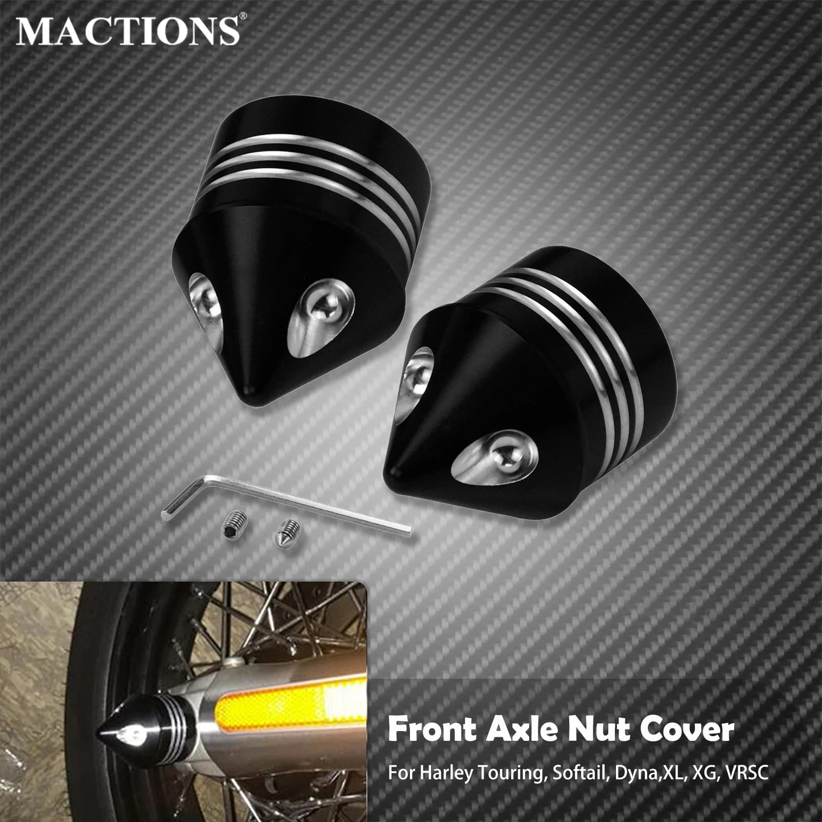 2 pezzi moto CNC assale anteriore dado copertura tappo nero per Harley Touring FLHR Trike Dyna Softail FLS Sportster XL XG V-Rod VRSC