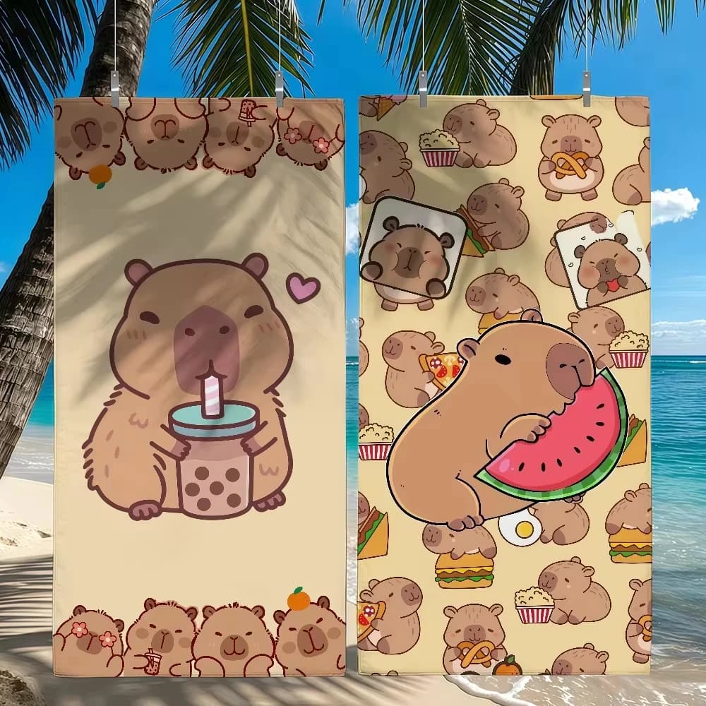 1pc Cute Chibi Capybara Beach Towel Microfiber Quick Dry Kawaii Animal Bath Towel For Pool Beach Travel Girls Kids Gift
