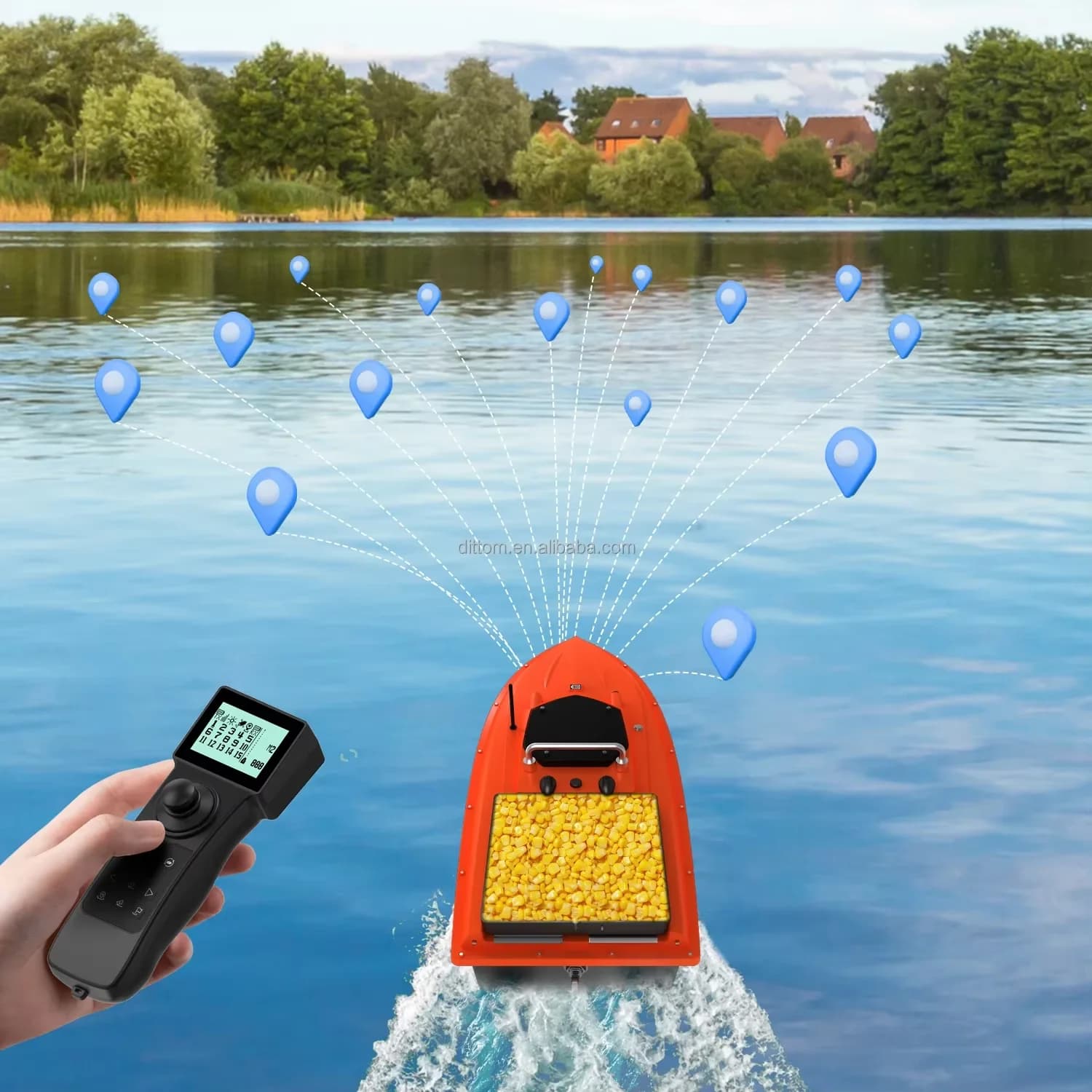 Professional GPS Fishing Bait Boat D80B, 12V Power, Auto Return, Net Dragging and Intelligent Feeding System for Outdoor Angling