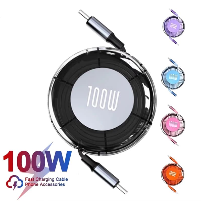 Cavo di ricarica USB retrattile PD 100W a ricarica rapida per iPhone, Android, Type C, Samsung, Huawei, Xiaomi, cellulare, cavo USB Type C