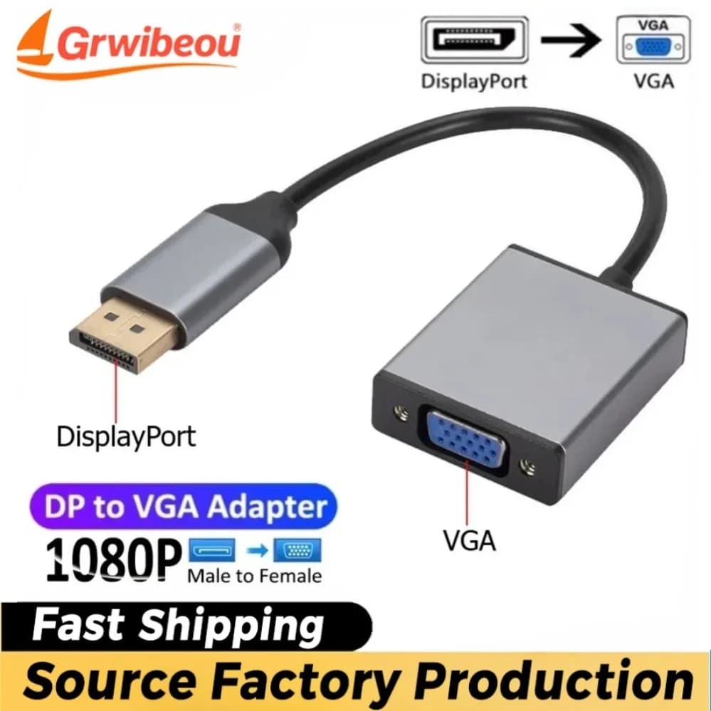 Convertitore DisplayPort a VGA 1080P, Adattatore Display Port da Maschio a Femmina DP a VGA per PC, Monitor, Proiettore, Laptop, HDTV
